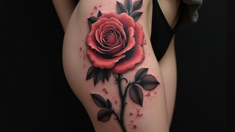 Rose Tattoo On Thigh 1