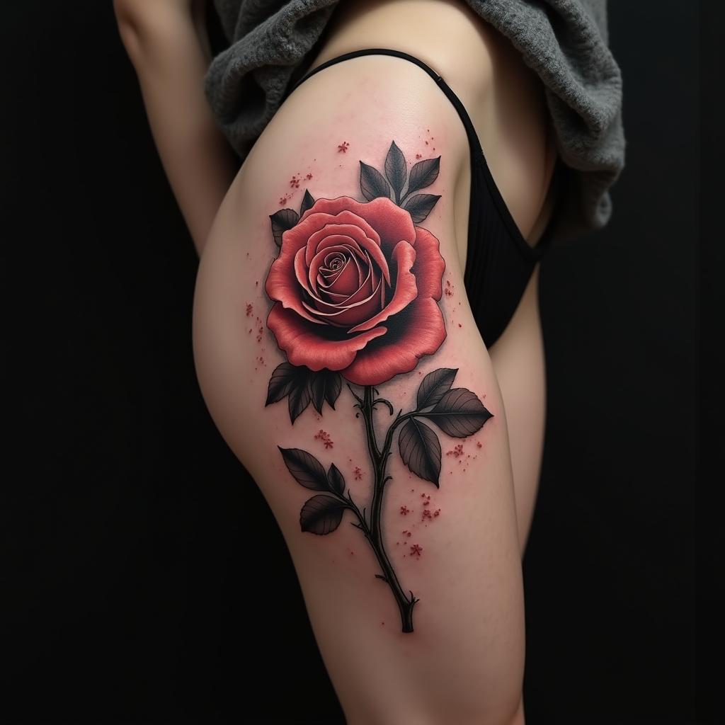 Rose Tattoo On Thigh 1