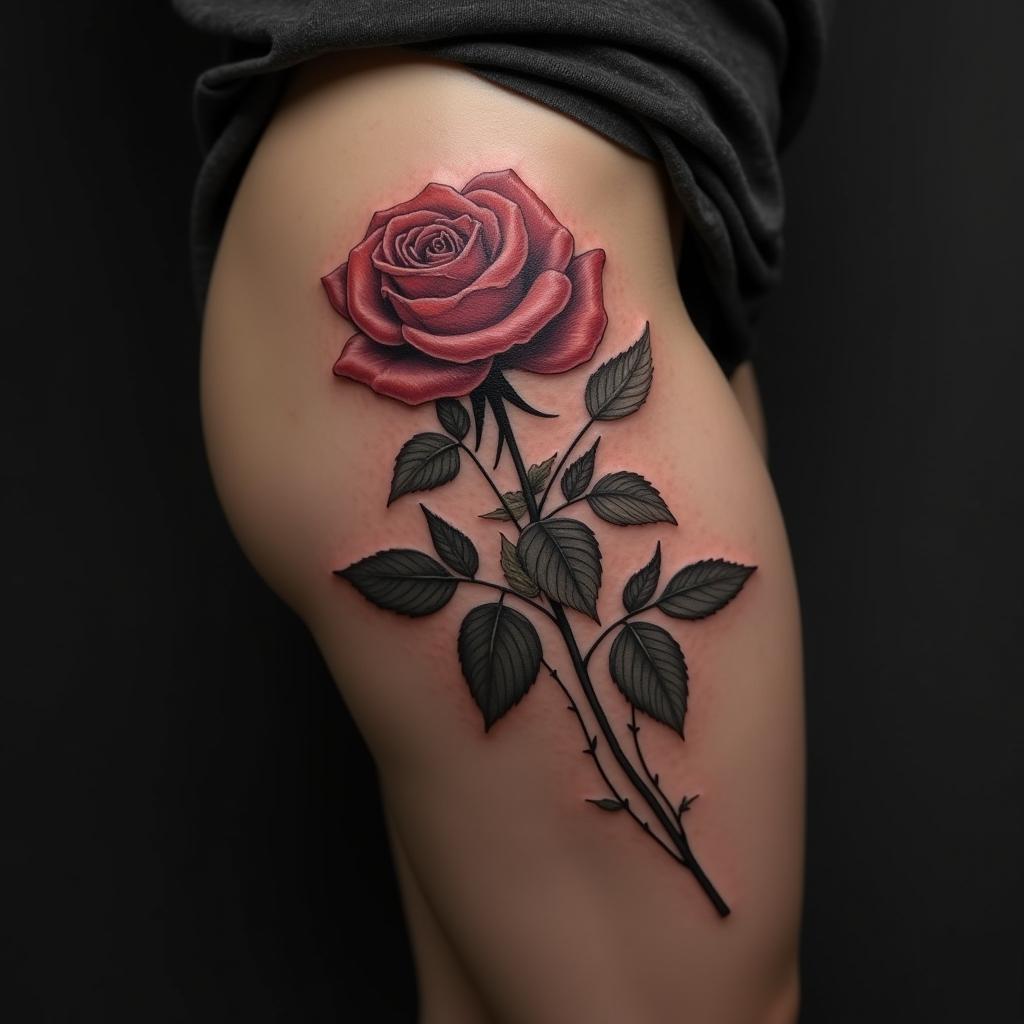 Rose Tattoo On Thigh 10