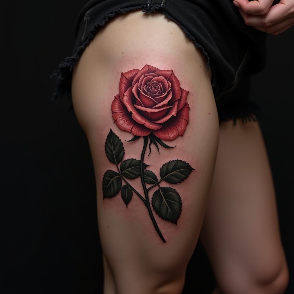 Rose Tattoo On Thigh 11