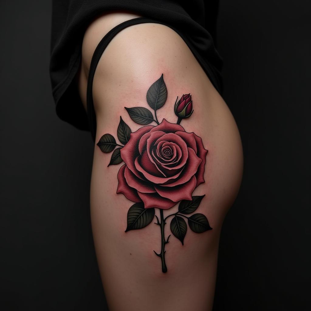 Rose Tattoo On Thigh 12