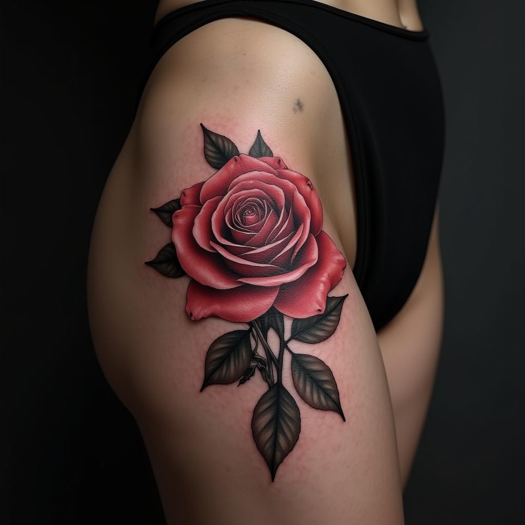 Rose Tattoo On Thigh 13