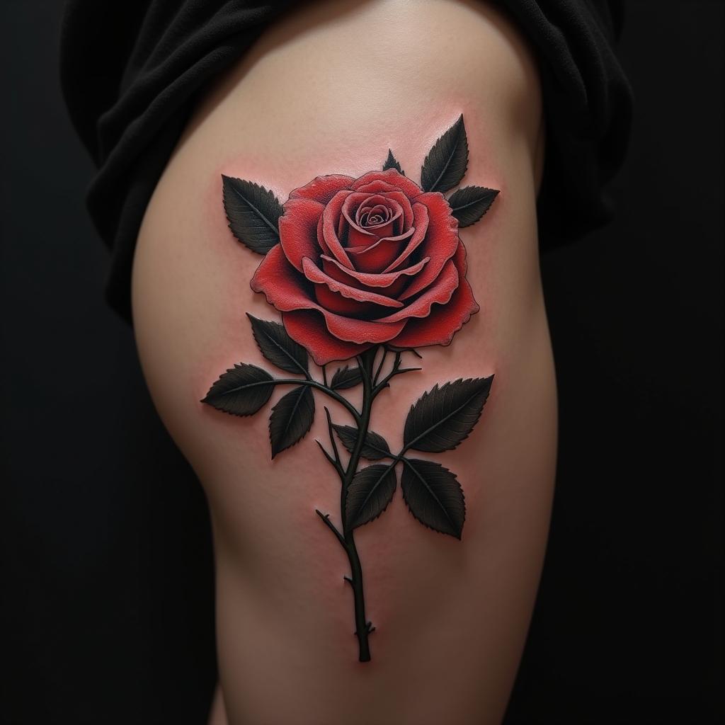 Rose Tattoo On Thigh 14