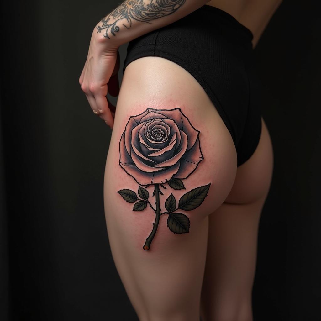 Rose Tattoo On Thigh 15