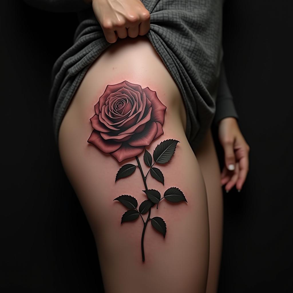 Rose Tattoo On Thigh 3