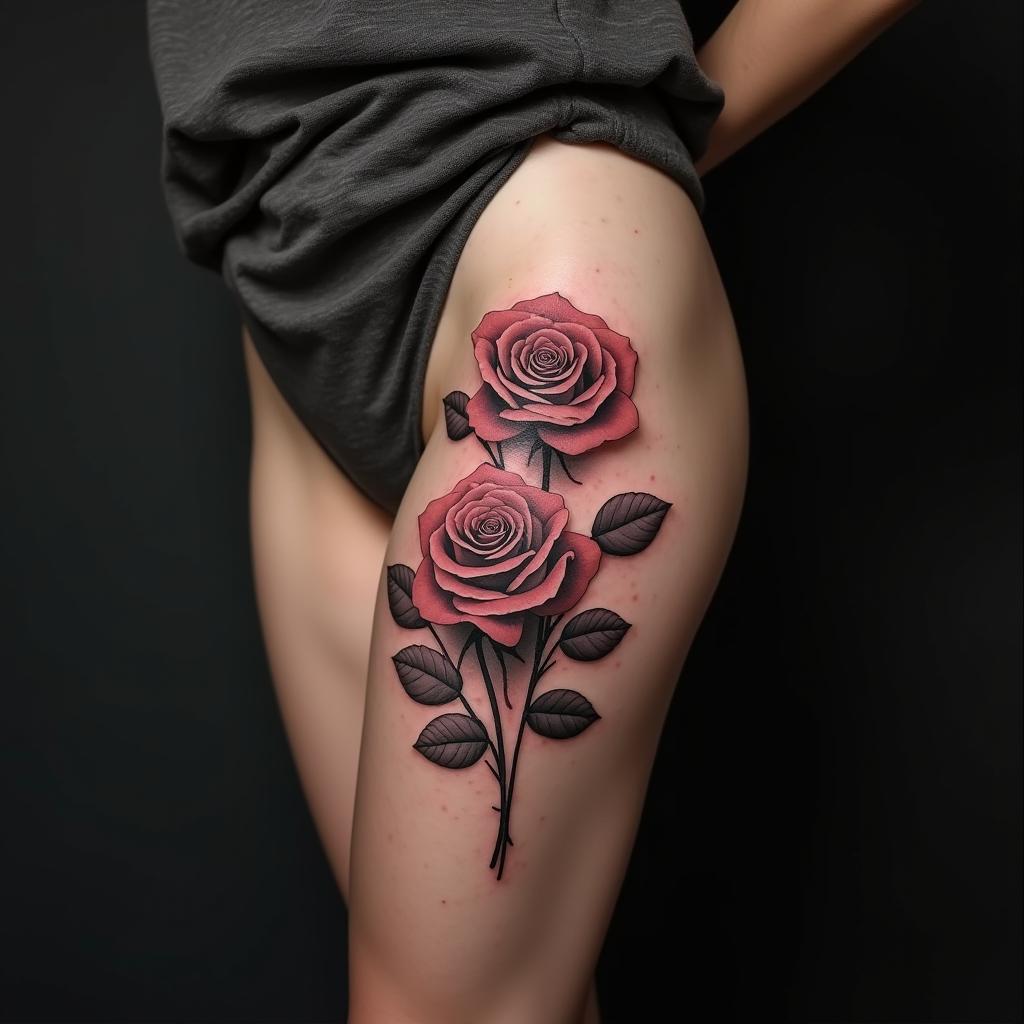 Rose Tattoo On Thigh 4