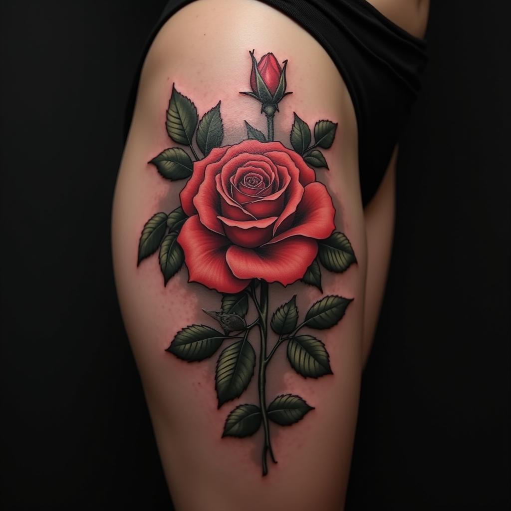 Rose Tattoo On Thigh 5