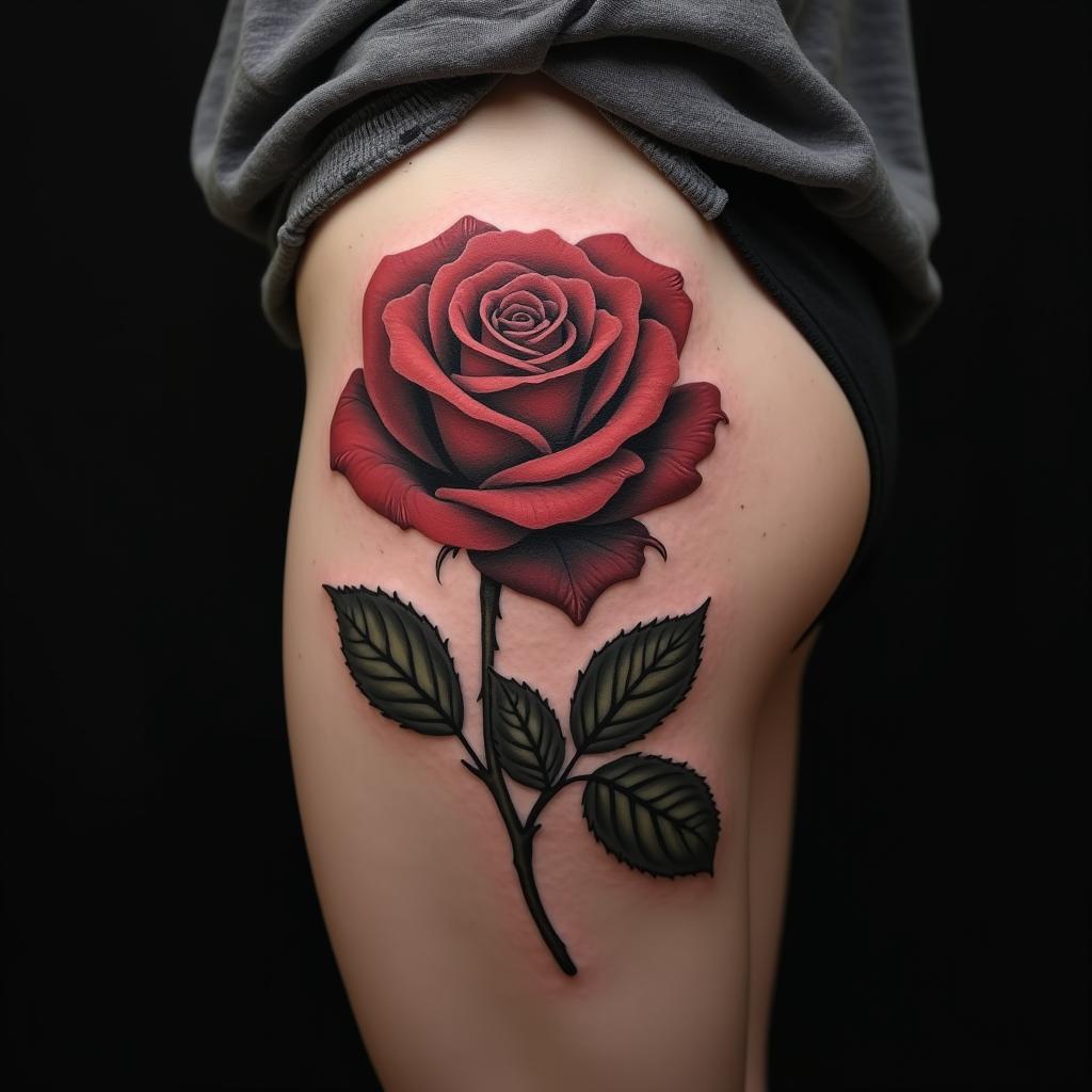 Rose Tattoo On Thigh 6