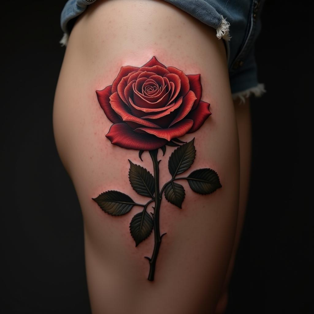 Rose Tattoo On Thigh 7