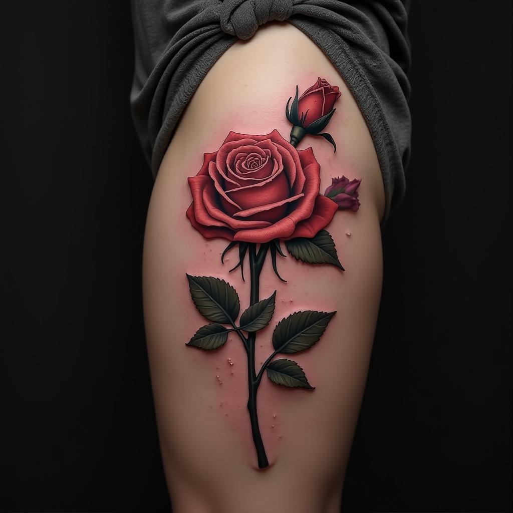 Rose Tattoo On Thigh 8