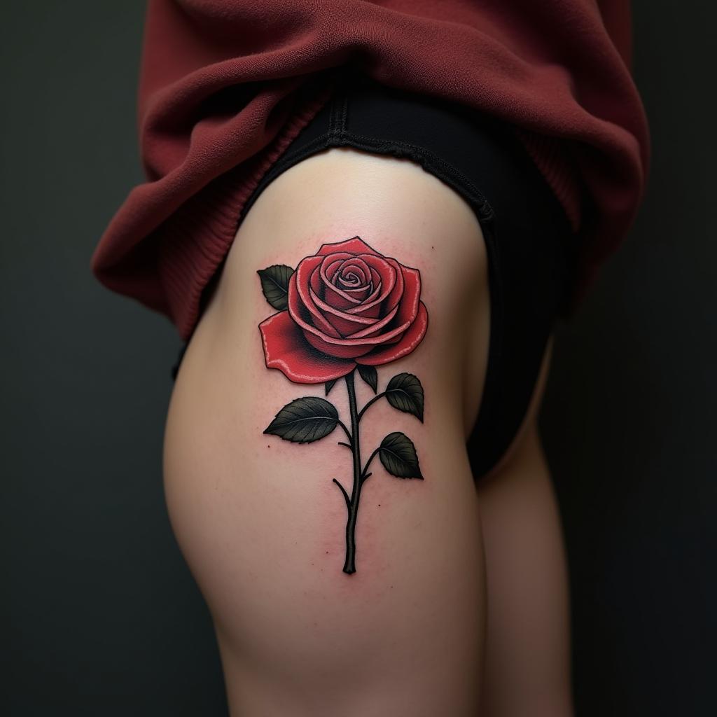 Rose Tattoo On Thigh 9