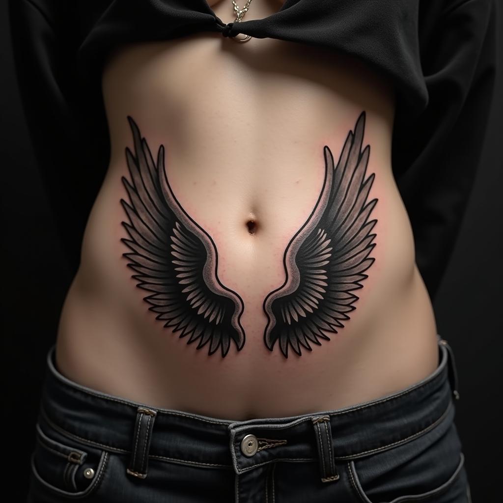 Wings Tattoo On Belly 12