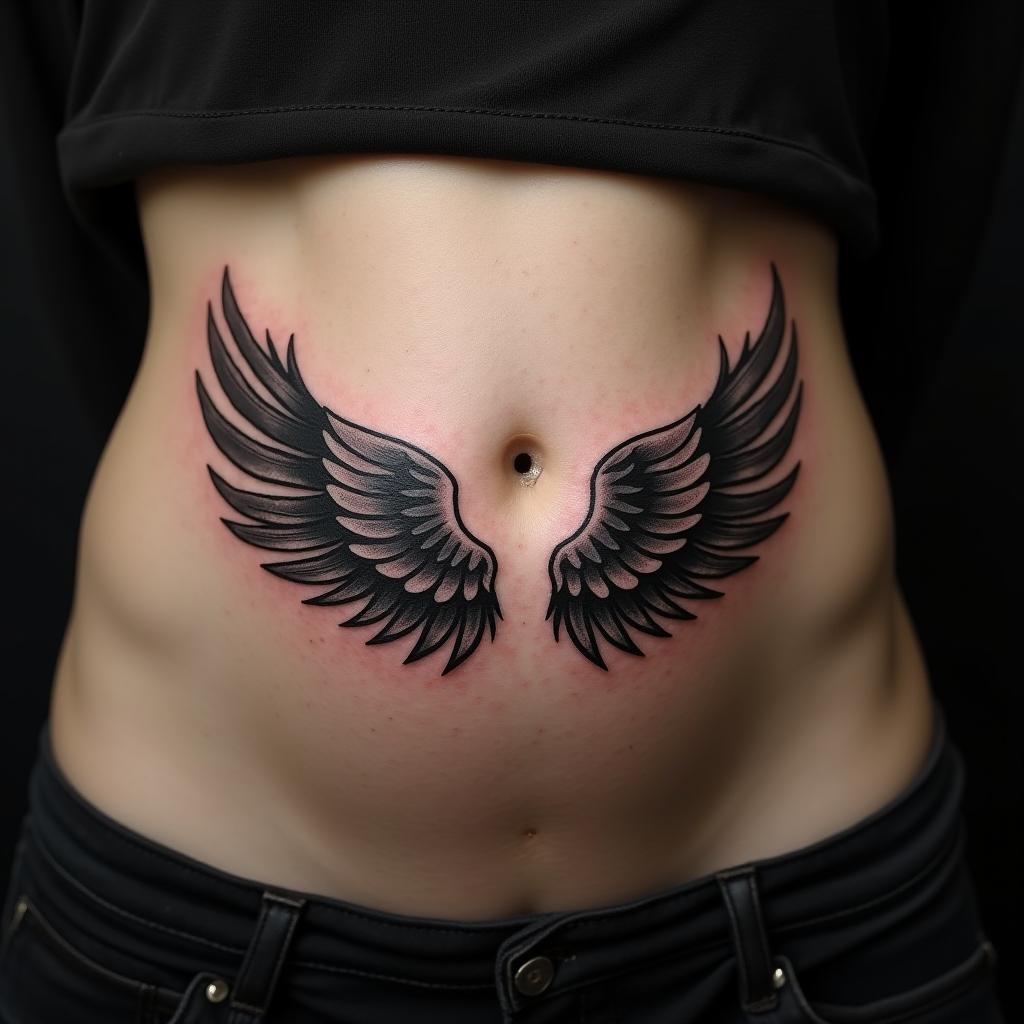 Wings Tattoo On Belly 2