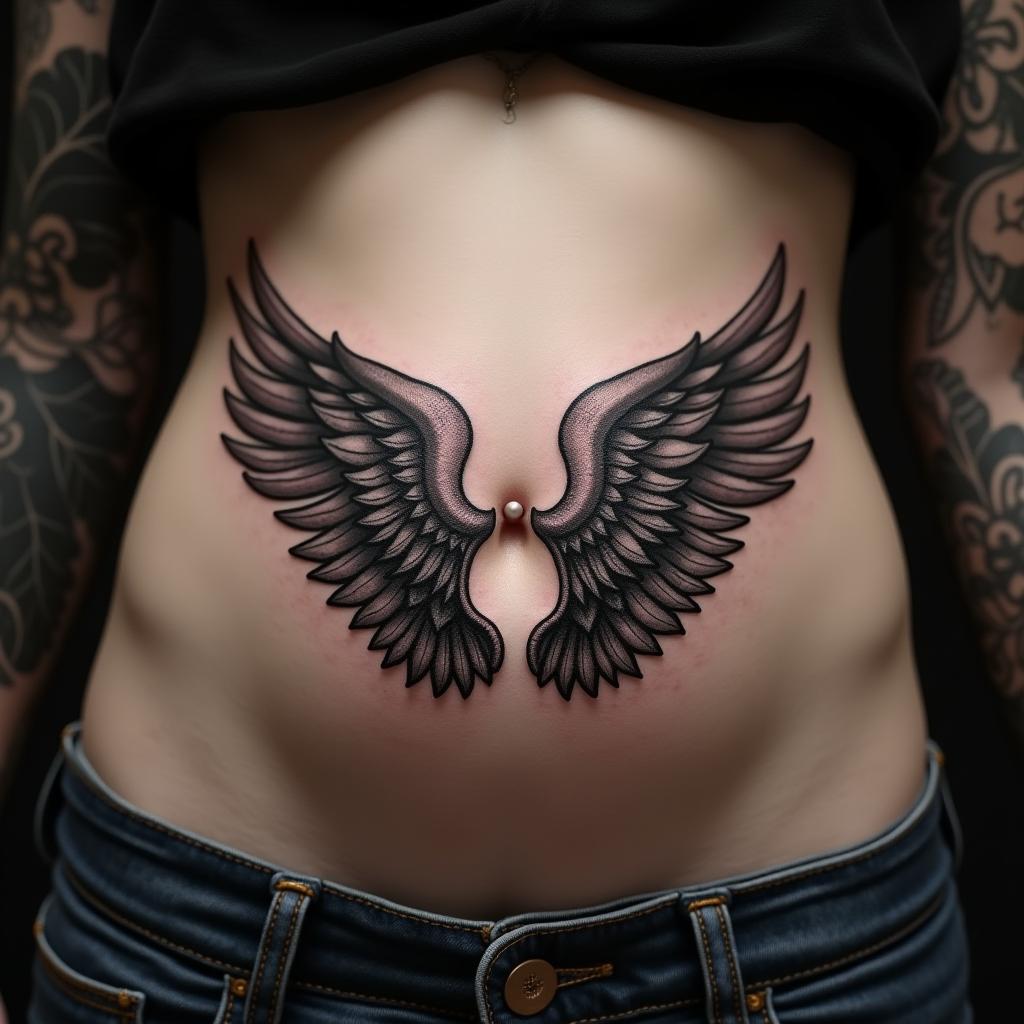 Wings Tattoo On Belly 4