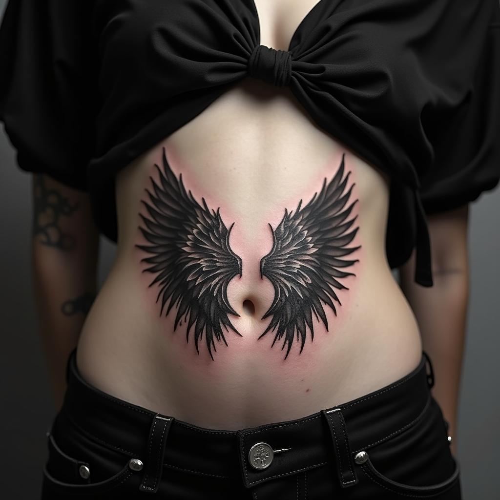 Wings Tattoo On Belly 7